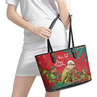 Personalised New Zealand Kakapo Christmas Leather Tote Bag Meri Kirihimete Silver Fern Mix Pohutukawa LT14 - Polynesian Pride
