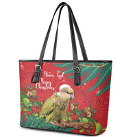 Personalised New Zealand Kakapo Christmas Leather Tote Bag Meri Kirihimete Silver Fern Mix Pohutukawa LT14 - Polynesian Pride
