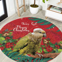 Personalised New Zealand Kakapo Christmas Round Carpet Meri Kirihimete Silver Fern Mix Pohutukawa LT14 Red - Polynesian Pride