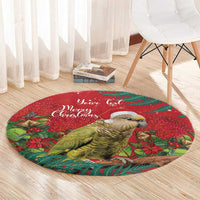 Personalised New Zealand Kakapo Christmas Round Carpet Meri Kirihimete Silver Fern Mix Pohutukawa LT14 - Polynesian Pride