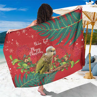 Personalised New Zealand Kakapo Christmas Sarong Meri Kirihimete Silver Fern Mix Pohutukawa LT14 One Size 44 x 66 inches Red - Polynesian Pride