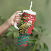 Personalised New Zealand Kakapo Christmas Tumbler With Handle Meri Kirihimete Silver Fern Mix Pohutukawa LT14 - Polynesian Pride