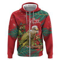 Personalised New Zealand Kakapo Christmas Zip Hoodie Meri Kirihimete Silver Fern Mix Pohutukawa LT14 Zip Hoodie Red - Polynesian Pride