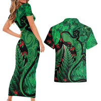 New Zealand Gecko Christmas Couples Matching Short Sleeve Bodycon Dress and Hawaiian Shirt Meri Kirihimete Paua Shell Mix Pohutukawa LT14 - Polynesian Pride