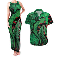New Zealand Gecko Christmas Couples Matching Tank Maxi Dress and Hawaiian Shirt Meri Kirihimete Paua Shell Mix Pohutukawa LT14 Green - Polynesian Pride