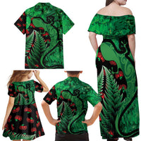 New Zealand Gecko Christmas Family Matching Off Shoulder Maxi Dress and Hawaiian Shirt Meri Kirihimete Paua Shell Mix Pohutukawa LT14 - Polynesian Pride