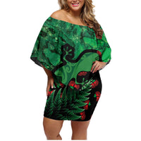 New Zealand Gecko Christmas Family Matching Off Shoulder Short Dress and Hawaiian Shirt Meri Kirihimete Paua Shell Mix Pohutukawa LT14 Mom's Dress Green - Polynesian Pride