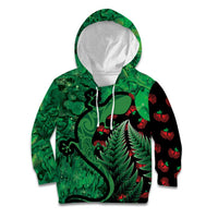 New Zealand Gecko Christmas Kid Hoodie Meri Kirihimete Paua Shell Mix Pohutukawa LT14 Hoodie Green - Polynesian Pride