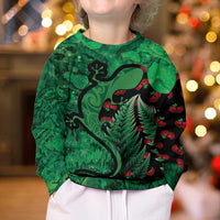 New Zealand Gecko Christmas Kid Ugly Christmas Sweater Meri Kirihimete Paua Shell Mix Pohutukawa LT14 - Polynesian Pride