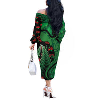 New Zealand Gecko Christmas Off The Shoulder Long Sleeve Dress Meri Kirihimete Paua Shell Mix Pohutukawa LT14 - Polynesian Pride