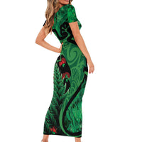 New Zealand Gecko Christmas Short Sleeve Bodycon Dress Meri Kirihimete Paua Shell Mix Pohutukawa LT14 - Polynesian Pride