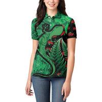 New Zealand Gecko Christmas Women Polo Shirt Meri Kirihimete Paua Shell Mix Pohutukawa LT14 - Polynesian Pride