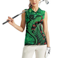New Zealand Gecko Christmas Women Sleeveless Polo Shirt Meri Kirihimete Paua Shell Mix Pohutukawa
