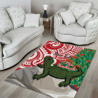 Personalised New Zealand Tuatara Christmas Area Rug Meri Kirihimete Aotearoa Maori Mix Pohutukawa LT14 - Polynesian Pride