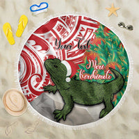 Personalised New Zealand Tuatara Christmas Beach Blanket Meri Kirihimete Aotearoa Maori Mix Pohutukawa LT14 One Size 150cm Red - Polynesian Pride