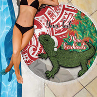 Personalised New Zealand Tuatara Christmas Beach Blanket Meri Kirihimete Aotearoa Maori Mix Pohutukawa LT14 - Polynesian Pride