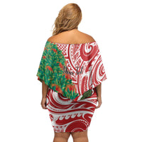 Personalised New Zealand Tuatara Christmas Family Matching Off Shoulder Short Dress and Hawaiian Shirt Meri Kirihimete Aotearoa Maori Mix Pohutukawa LT14 - Polynesian Pride