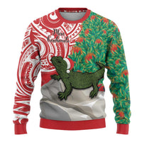 Personalised New Zealand Tuatara Christmas Ugly Christmas Sweater Meri Kirihimete Aotearoa Maori Mix Pohutukawa LT14 - Polynesian Pride