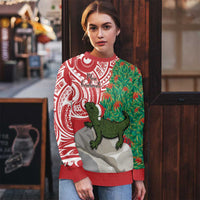 Personalised New Zealand Tuatara Christmas Ugly Christmas Sweater Meri Kirihimete Aotearoa Maori Mix Pohutukawa LT14 - Polynesian Pride
