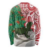 Personalised New Zealand Tuatara Christmas Long Sleeve Shirt Meri Kirihimete Aotearoa Maori Mix Pohutukawa LT14 - Polynesian Pride