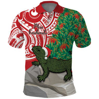 Personalised New Zealand Tuatara Christmas Polo Shirt Meri Kirihimete Aotearoa Maori Mix Pohutukawa LT14 Red - Polynesian Pride