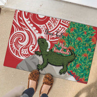 Personalised New Zealand Tuatara Christmas Rubber Doormat Meri Kirihimete Aotearoa Maori Mix Pohutukawa LT14 - Polynesian Pride