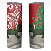 Personalised New Zealand Tuatara Christmas Skinny Tumbler Meri Kirihimete Aotearoa Maori Mix Pohutukawa LT14 Red - Polynesian Pride
