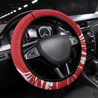 New Zealand Tuatara Christmas Steering Wheel Cover Meri Kirihimete Aotearoa Maori Mix Pohutukawa LT14 Universal Fit Red - Polynesian Pride