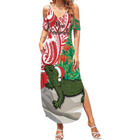 Personalised New Zealand Tuatara Christmas Summer Maxi Dress Meri Kirihimete Aotearoa Maori Mix Pohutukawa LT14 Women Red - Polynesian Pride