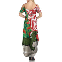 Personalised New Zealand Tuatara Christmas Summer Maxi Dress Meri Kirihimete Aotearoa Maori Mix Pohutukawa LT14 - Polynesian Pride