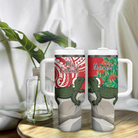 Personalised New Zealand Tuatara Christmas Tumbler With Handle Meri Kirihimete Aotearoa Maori Mix Pohutukawa LT14 - Polynesian Pride