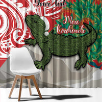 Personalised New Zealand Tuatara Christmas Window Curtain Meri Kirihimete Aotearoa Maori Mix Pohutukawa LT14 - Polynesian Pride