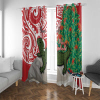 Personalised New Zealand Tuatara Christmas Window Curtain Meri Kirihimete Aotearoa Maori Mix Pohutukawa LT14 With Grommets Red - Polynesian Pride