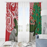 Personalised New Zealand Tuatara Christmas Window Curtain Meri Kirihimete Aotearoa Maori Mix Pohutukawa LT14 - Polynesian Pride