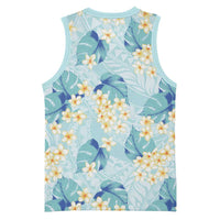 Pastel Cyan Tropical Hawaii Basketball Jersey Seamless Monstera Plumeria Hawaiian Pattern - Polynesian Pride