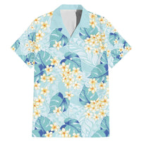 Pastel Cyan Tropical Hawaii Family Matching Mermaid Dress and Hawaiian Shirt Seamless Monstera Plumeria Hawaiian Pattern LT14 Dad's Shirt - Short Sleeve Pastel Cyan - Polynesian Pride