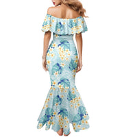 Pastel Cyan Tropical Hawaii Family Matching Mermaid Dress and Hawaiian Shirt Seamless Monstera Plumeria Hawaiian Pattern LT14 - Polynesian Pride