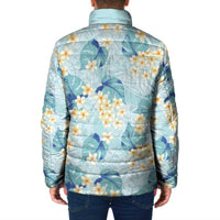 Pastel Cyan Tropical Hawaii Padded Jacket Seamless Monstera Plumeria Hawaiian Pattern - Polynesian Pride