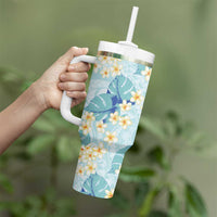 Pastel Cyan Tropical Hawaii Tumbler With Handle Seamless Monstera Plumeria Hawaiian Pattern LT14 - Polynesian Pride