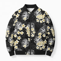 Black Tropical Hawaii Bomber Puffer Jacket Seamless Monstera Plumeria Hawaiian Pattern - Polynesian Pride