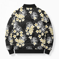Black Tropical Hawaii Bomber Puffer Jacket Seamless Monstera Plumeria Hawaiian Pattern - Polynesian Pride