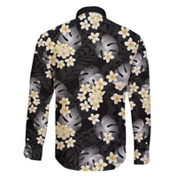 Black Tropical Hawaii Family Matching Off The Shoulder Long Sleeve Dress and Hawaiian Shirt Seamless Monstera Plumeria Hawaiian Pattern LT14 - Polynesian Pride