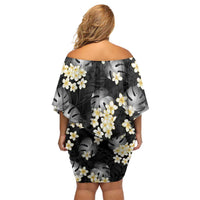 Black Tropical Hawaii Family Matching Off Shoulder Short Dress and Hawaiian Shirt Seamless Monstera Plumeria Hawaiian Pattern LT14 - Polynesian Pride