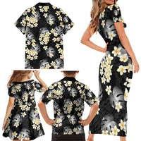 Black Tropical Hawaii Family Matching Short Sleeve Bodycon Dress and Hawaiian Shirt Seamless Monstera Plumeria Hawaiian Pattern LT14 - Polynesian Pride