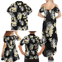 Black Tropical Hawaii Family Matching Summer Maxi Dress and Hawaiian Shirt Seamless Monstera Plumeria Hawaiian Pattern LT14 - Polynesian Pride