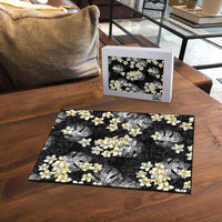 Black Tropical Hawaii Puzzle Seamless Monstera Plumeria Hawaiian Pattern - Polynesian Pride