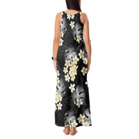 Black Tropical Hawaii Tank Maxi Dress Seamless Monstera Plumeria Hawaiian Pattern LT14 - Polynesian Pride