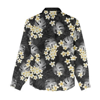 Black Tropical Hawaii Women Casual Shirt Seamless Monstera Plumeria Hawaiian Pattern - Polynesian Pride