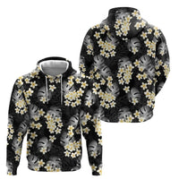 Black Tropical Hawaii Zip Hoodie Seamless Monstera Plumeria Hawaiian Pattern - Polynesian Pride