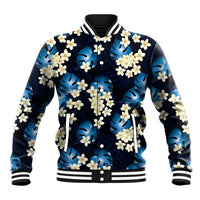 Blue Tropical Hawaii Baseball Jacket Seamless Monstera Plumeria Hawaiian Pattern - Polynesian Pride